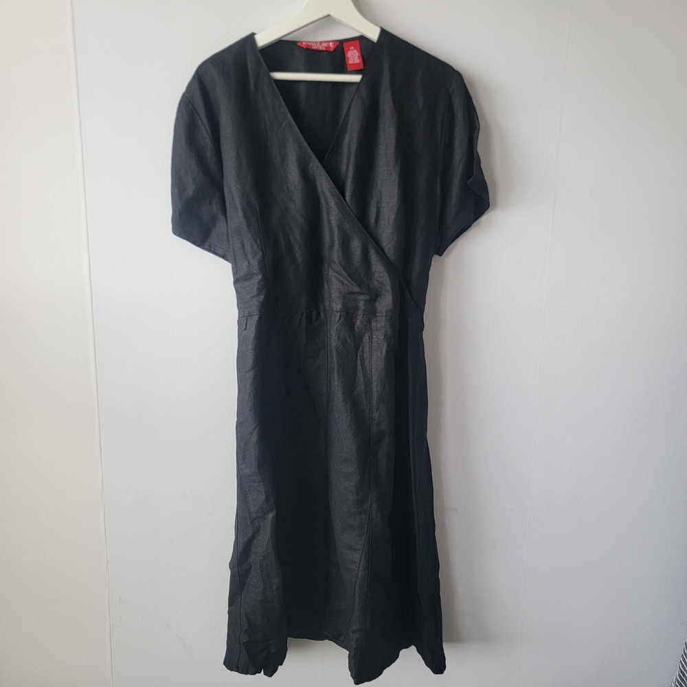 contact women's Wrap-Front Midi Dress size 3X in black v-neck and short sleeves